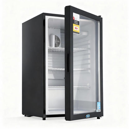 Devanti 105L Bar Fridge Glass Door Mini Fridge Countertop Cooler Black.