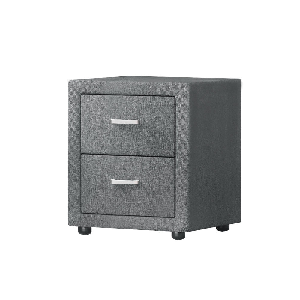 Artiss Bedside Table 2 Drawers Fabric - CADEN Grey.
