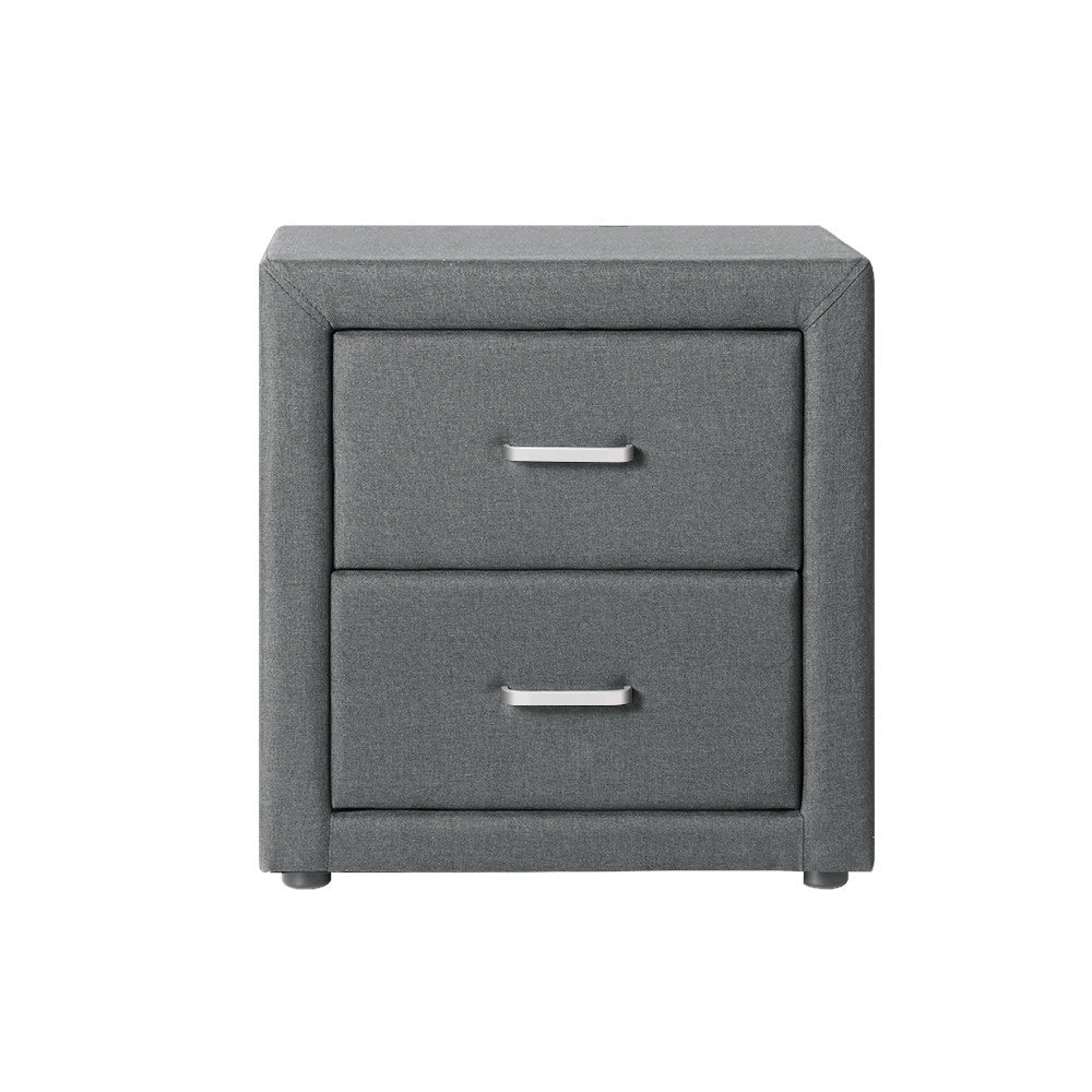 Artiss Bedside Table 2 Drawers Fabric - CADEN Grey.