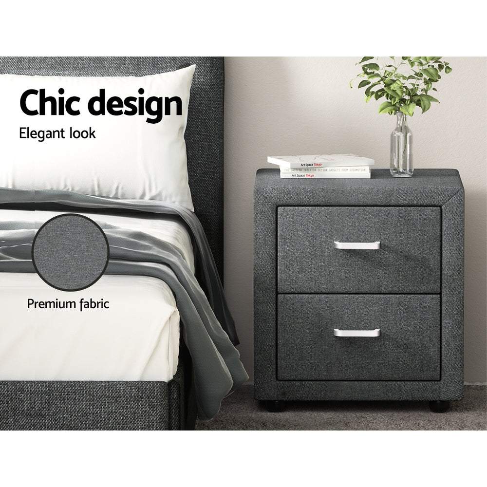 Artiss Bedside Table 2 Drawers Fabric - CADEN Grey.