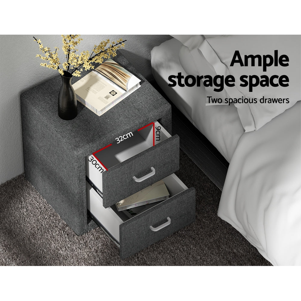 Artiss Bedside Table 2 Drawers Fabric - CADEN Grey.