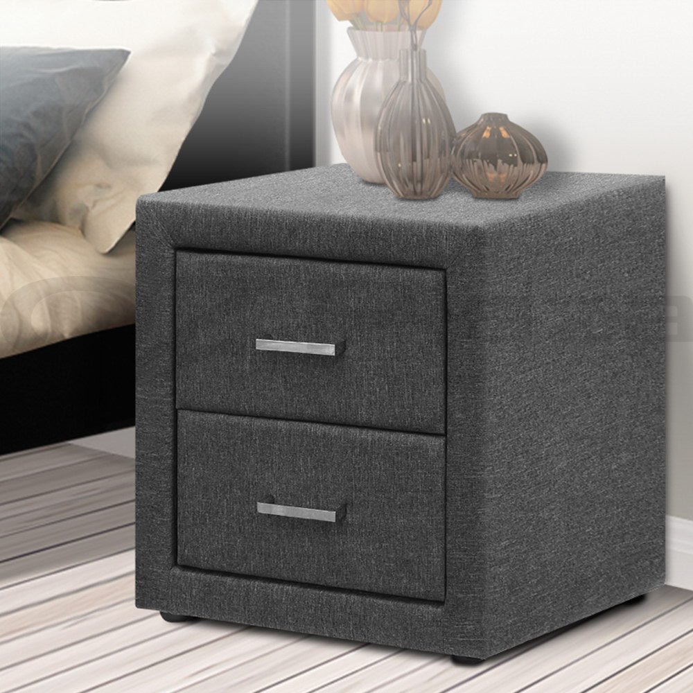 Artiss Bedside Table 2 Drawers Fabric - CADEN Grey.