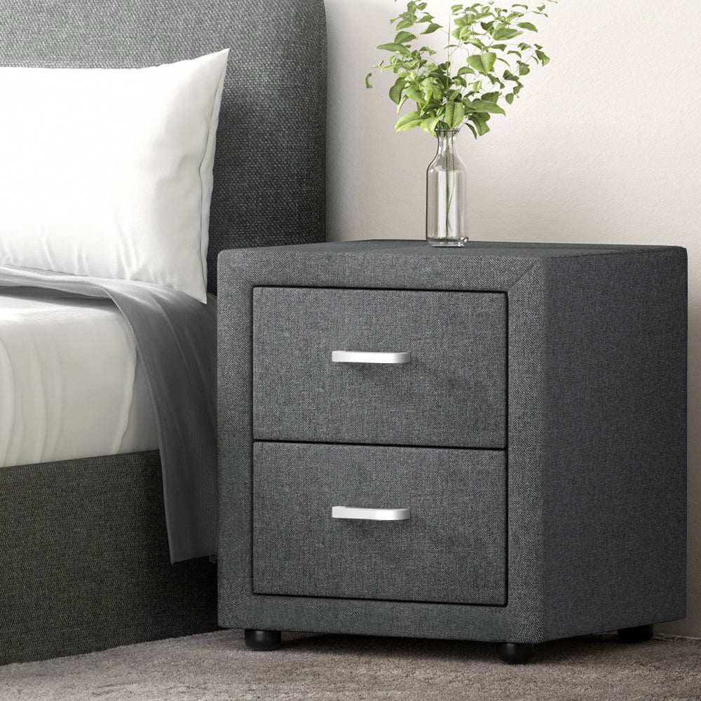 Artiss Bedside Table 2 Drawers Fabric - CADEN Grey.