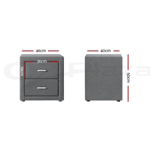 Artiss 2X Bedside Table 2 Drawers Side Table Fabric - CADEN Grey
