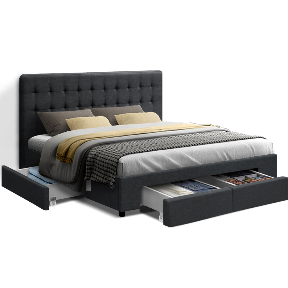 Artiss Bed Frame Queen Size with 4 Drawers Charcoal AVIO.