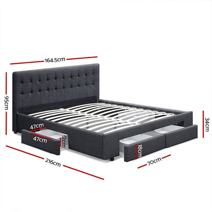 Artiss Bed Frame Queen Size with 4 Drawers Charcoal AVIO.