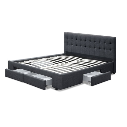 Artiss Bed Frame Queen Size with 4 Drawers Charcoal AVIO.