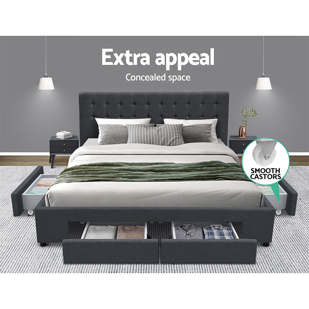 Artiss Bed Frame Queen Size with 4 Drawers Charcoal AVIO.