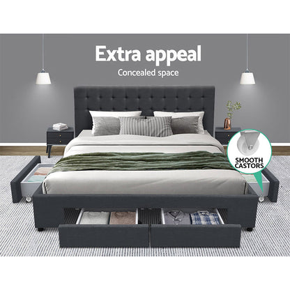Artiss Bed Frame Queen Size with 4 Drawers Charcoal AVIO.