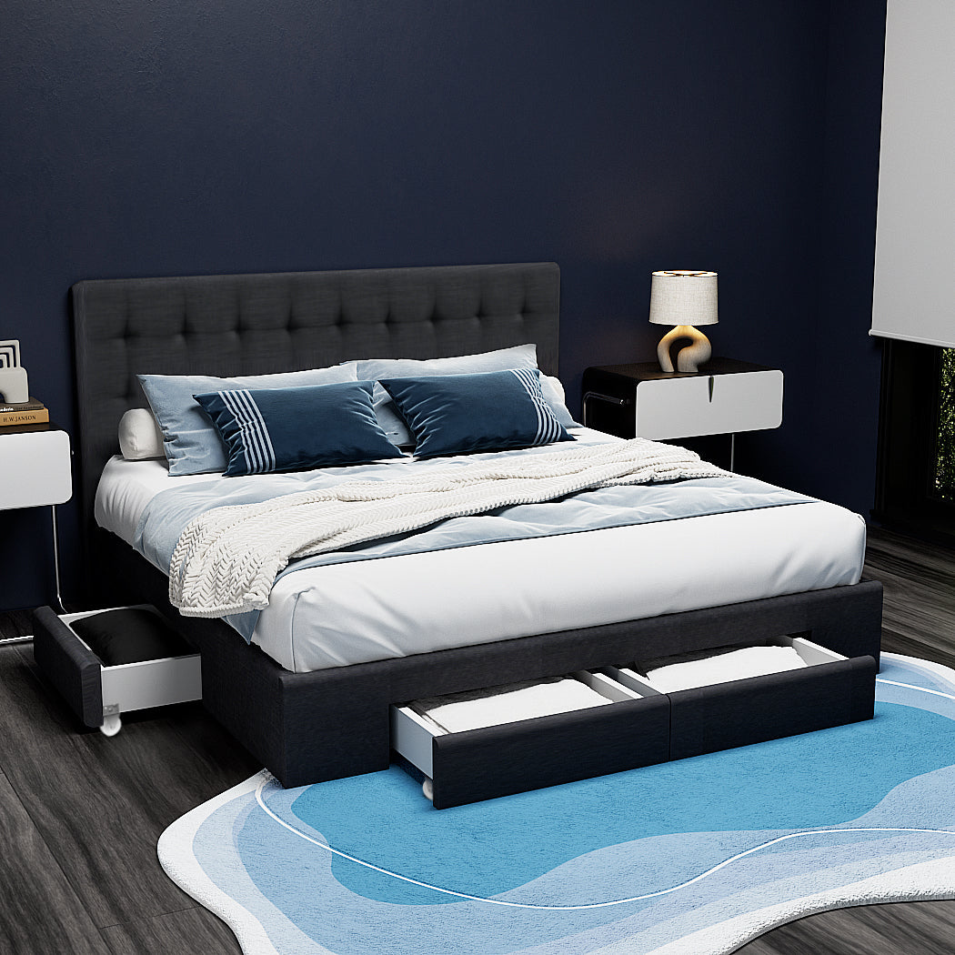 Artiss Bed Frame Queen Size with 4 Drawers Charcoal AVIO.