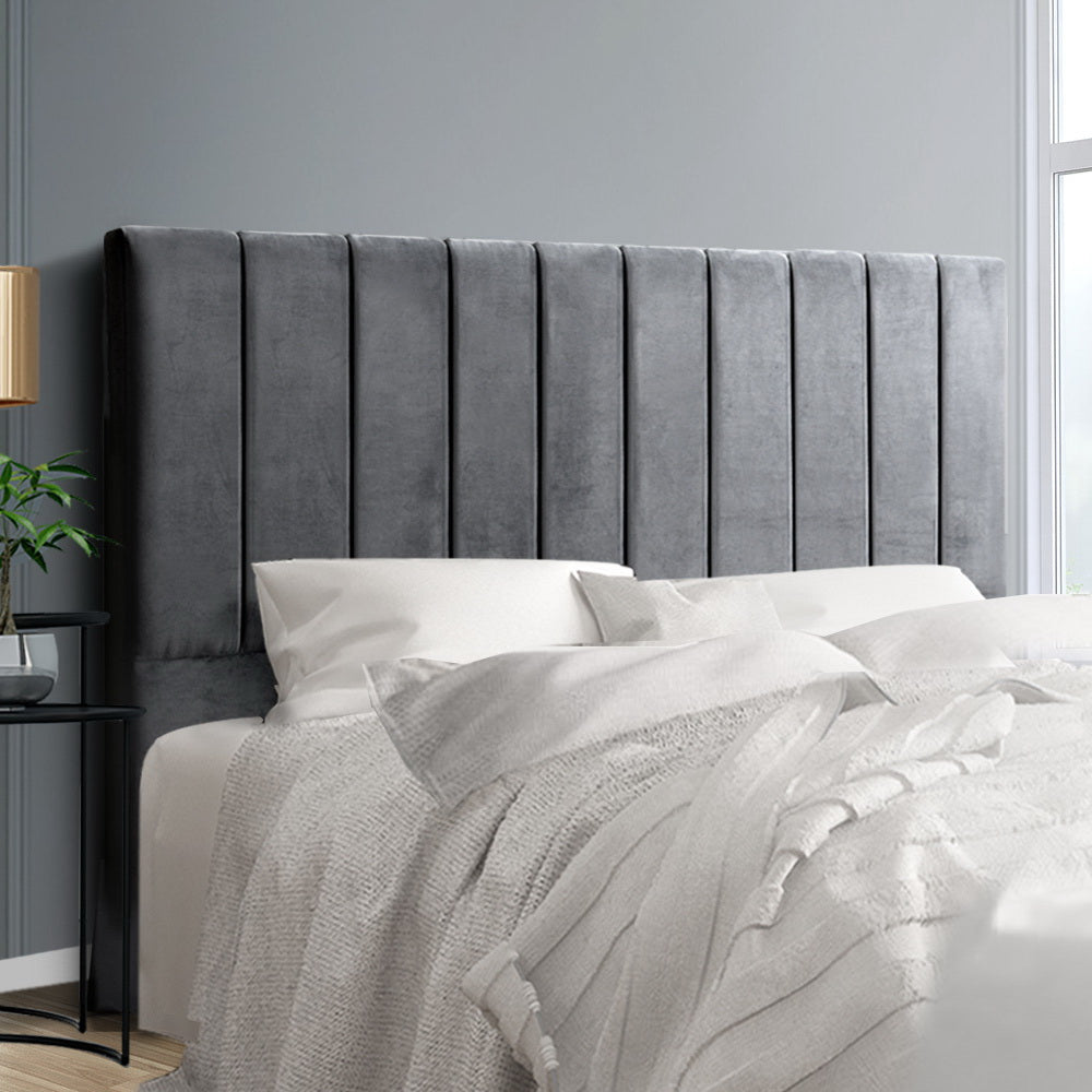 Artiss Bed Head Headboard King Velvet - VELA Grey.