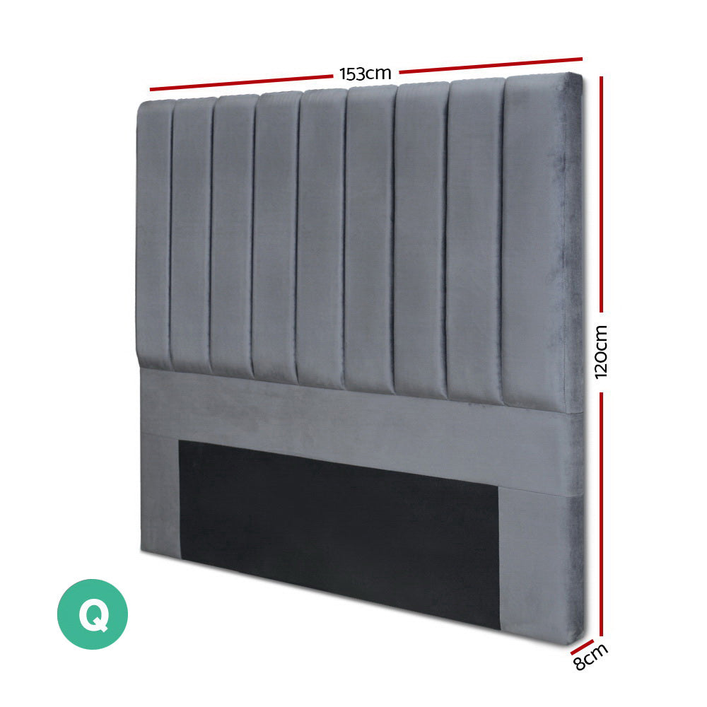 Artiss Bed Head Headboard Queen Velvet - VELA Grey.