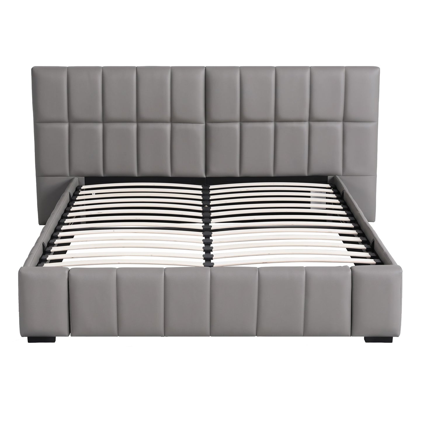 Artiss Queen Size Upholstered Gas Lift Bed Frame with Foldable Bench PVC Leather Platform Bed with Storage
