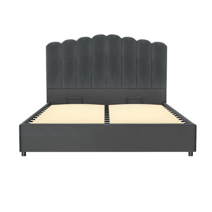 Artiss Bed Frame Double Size Velvet Grey FION