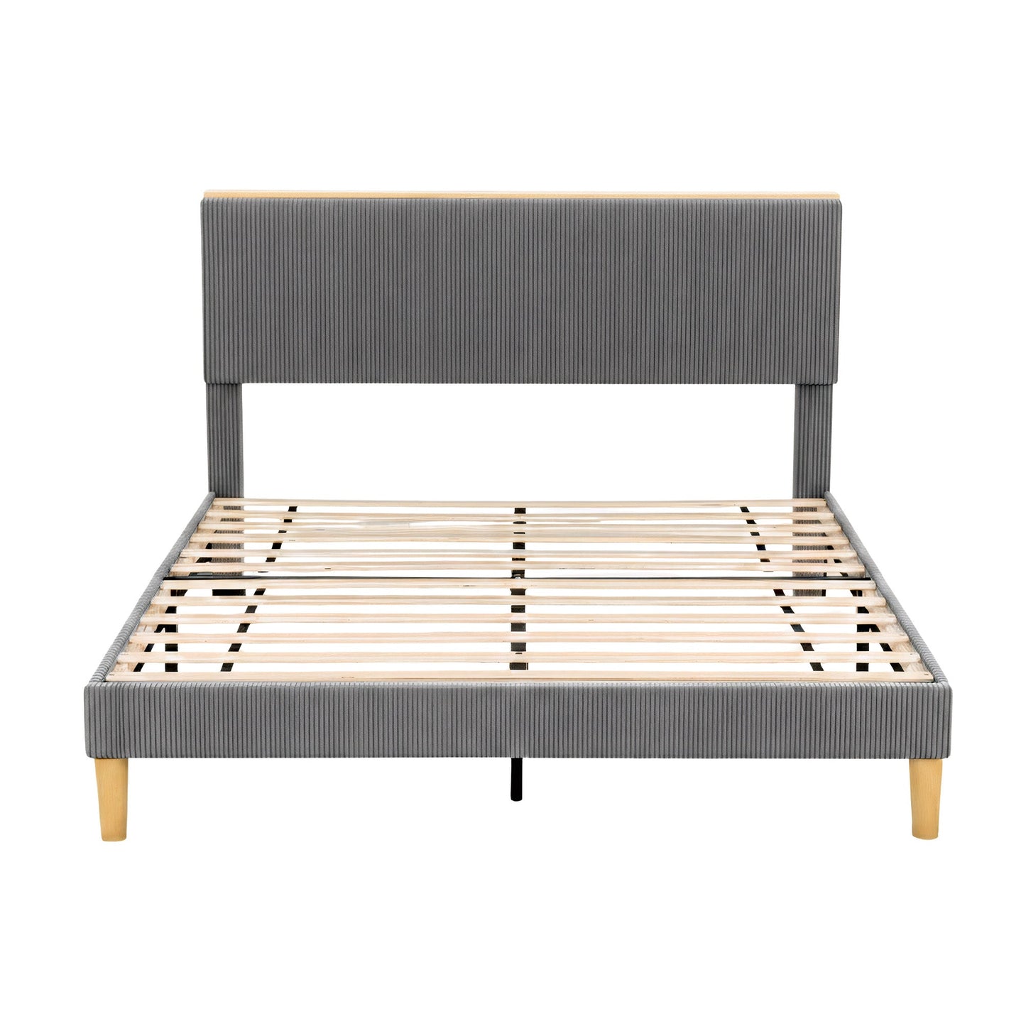 Artiss Queen Bed Frame Upholstered Adjustable Headboard Mood Lighting Heavy Duty Grey Velvet