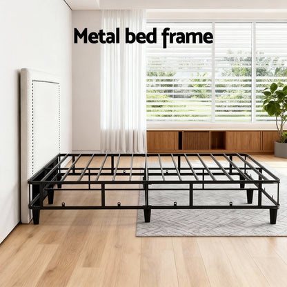 Artiss Queen Bed Frame with Headboard Platform Bed Base Grey Beige Fabric Metal