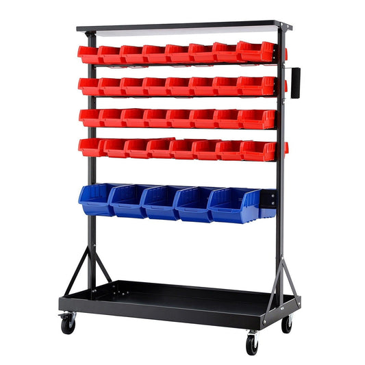 Giantz 74 Bins Storage Rack Double Sided Mobile Garage Workshop Tools Organizer.