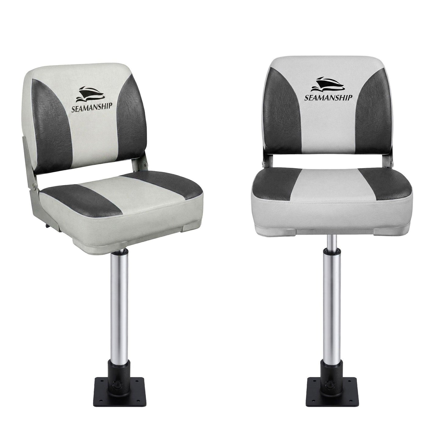 Seamanship 2X Folding Boat Seats with 2X Adjustable Pedestals 55â75cm Marine Swivel Low Back 13cm Padding Charcoal.