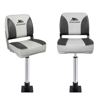 Seamanship 2X Folding Boat Seats with 2X Adjustable Pedestals 55â75cm Marine Swivel Low Back 13cm Padding Charcoal.