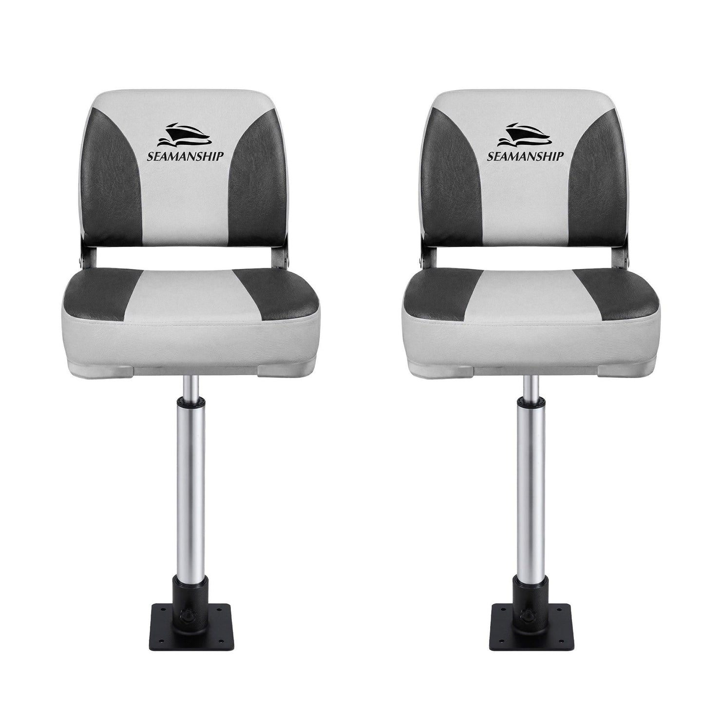 Seamanship 2X Folding Boat Seats with 2X Adjustable Pedestals 55â75cm Marine Swivel Low Back 13cm Padding Charcoal.