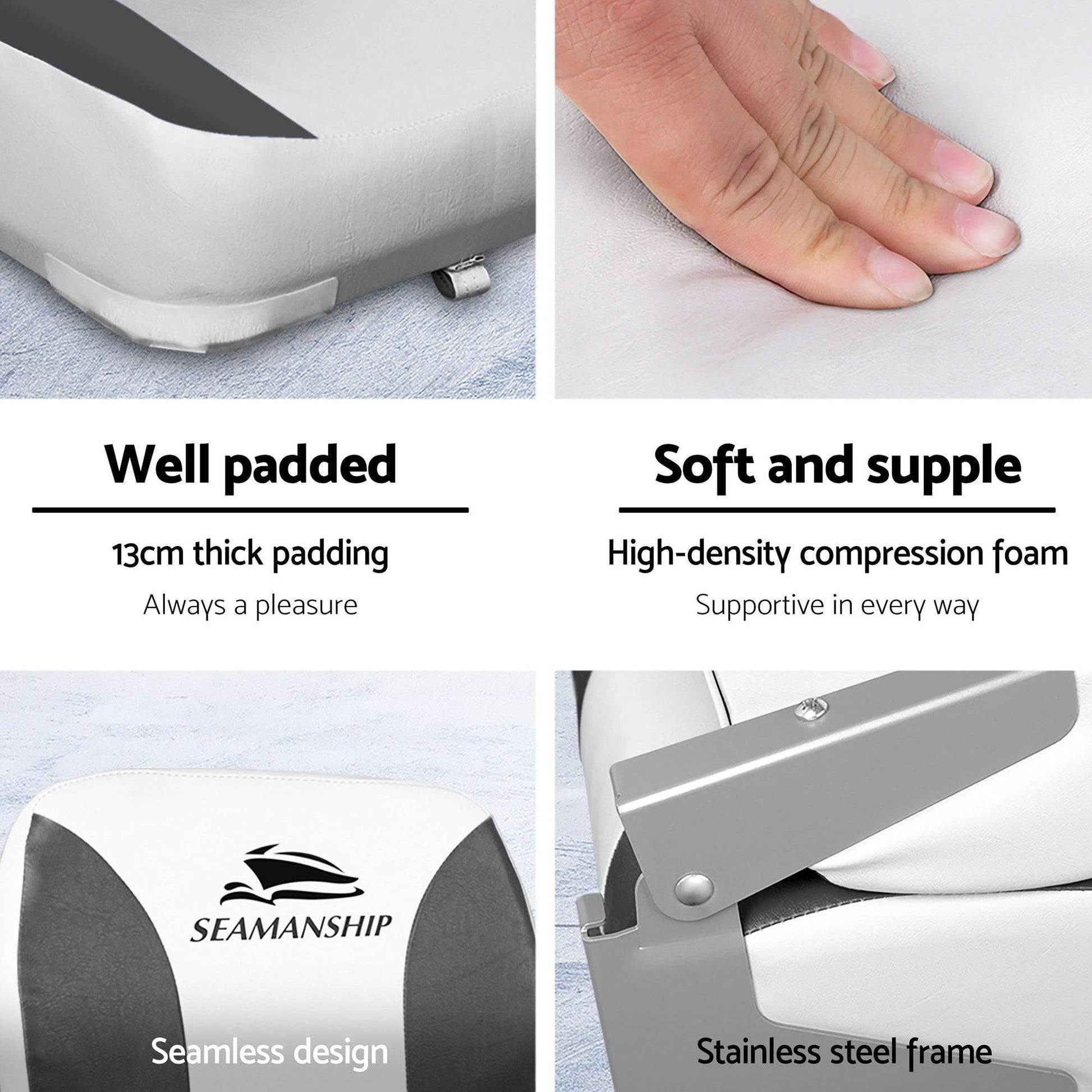 Seamanship 2X Folding Boat Seats with 2X Adjustable Pedestals 55â75cm Marine Swivel Low Back 13cm Padding Charcoal.
