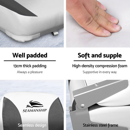 Seamanship 2X Folding Boat Seats with 2X Adjustable Pedestals 55â75cm Marine Swivel Low Back 13cm Padding Charcoal.