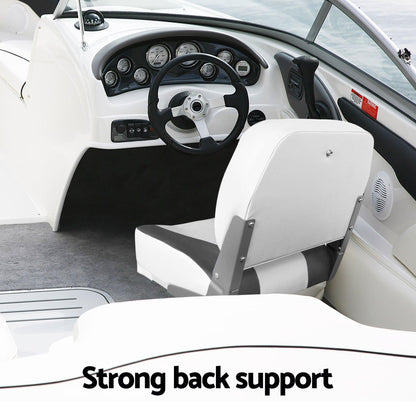 Seamanship 2X Folding Boat Seats with 2X Adjustable Pedestals 55â75cm Marine Swivel Low Back 13cm Padding Charcoal.