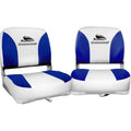 Seamanship 2X Folding Boat Seats Marine Swivel Low Back 13cm Padding White Blue.