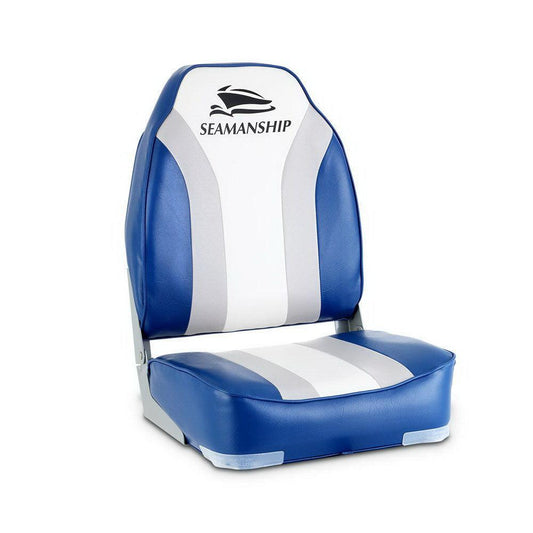 Seamanship 2X Folding Boat Seats Marine Seat Swivel High Back 12cm Padding Blue.