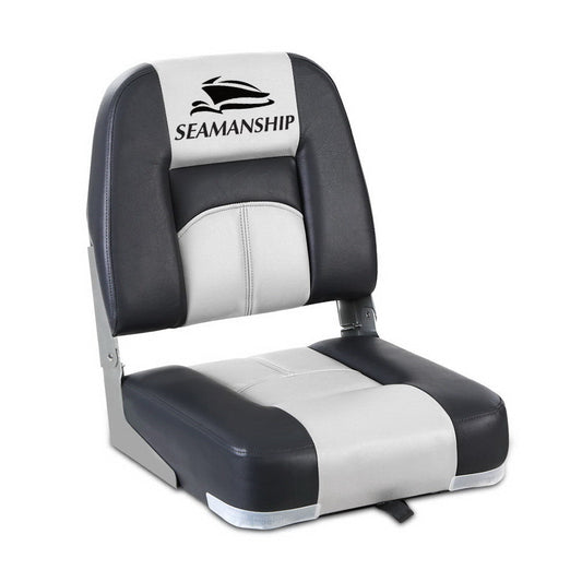 Seamanship 2X Folding Boat Seats Marine Seat Swivel Low Back 10cm Padding Grey.