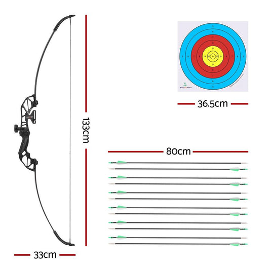 Everfit 55lbs Bow Arrow Set Recurve Takedown Archery Hunting for Beginner Green.