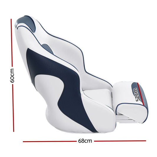 Seamanship Captain Bucket Boat Seats Flip Up Bolster Swivel 15cm Padding Blue.