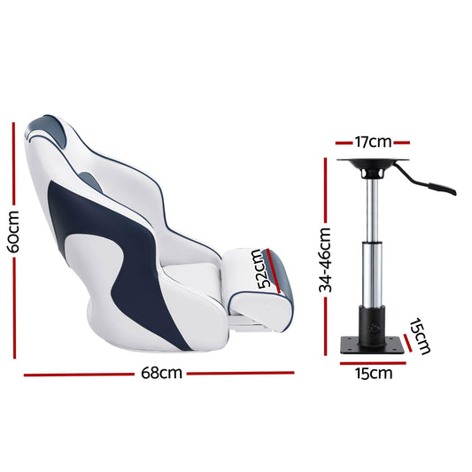 Seamanship Captain Bucket Boat Seats Flip Up Bolster Swivel 15cm Padding with Adjustable Pedestals 34â46cm Blue.