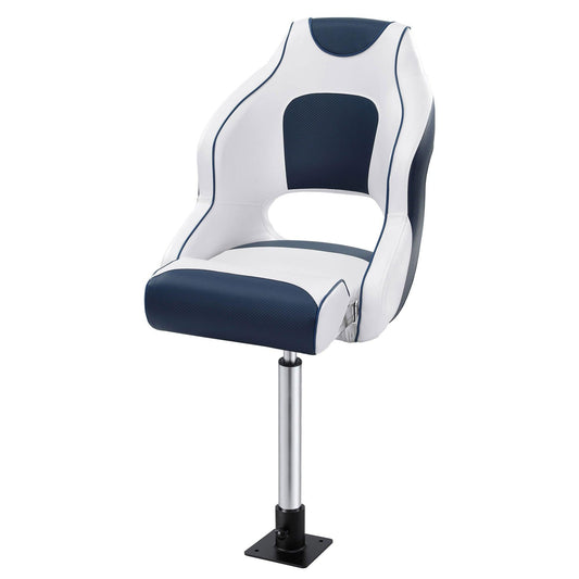 Seamanship Captain Bucket Boat Seats Flip Up Bolster Swivel 15cm Padding with Adjustable Pedestals 55â75cm Blue.