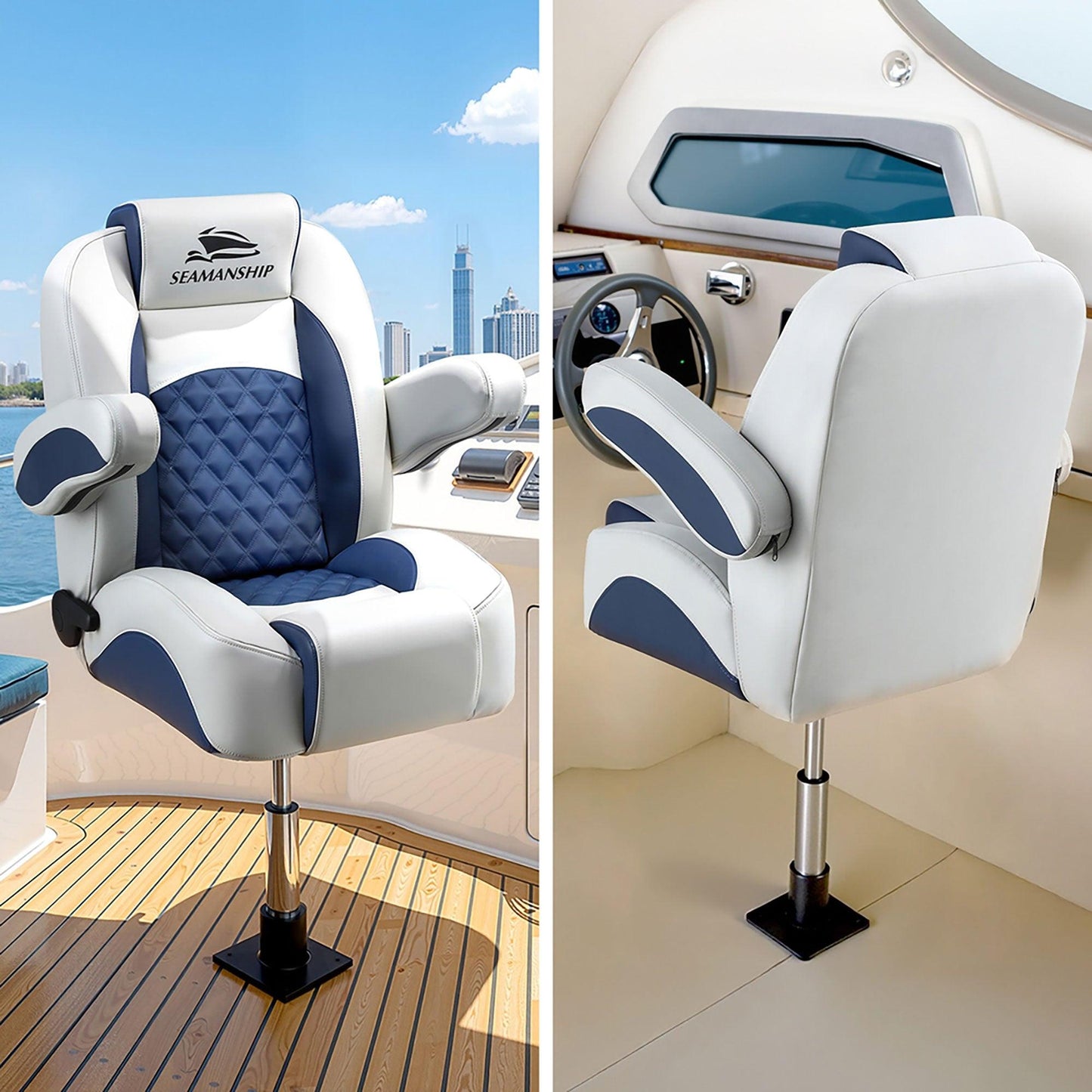Seamanship Boat Seat Pedestal 34â46cm Adjustable Gas Lift 360 Degrees Swivel 2 Pack.