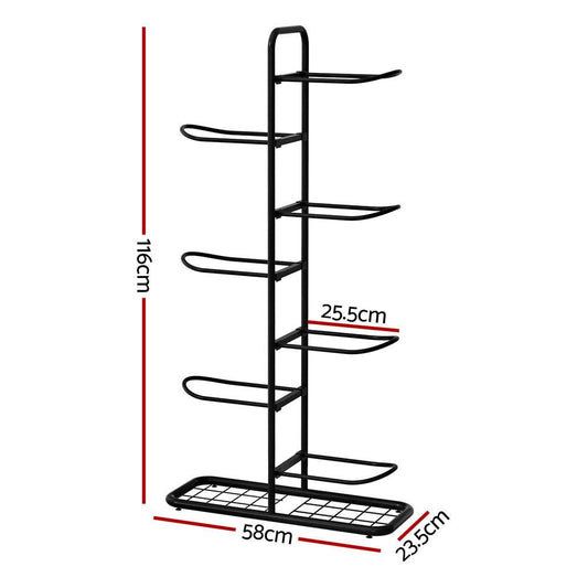 Everfit Ball Storage Rack Sports Equipment Organizer 7-Tier Holder for Garage Gym Black.