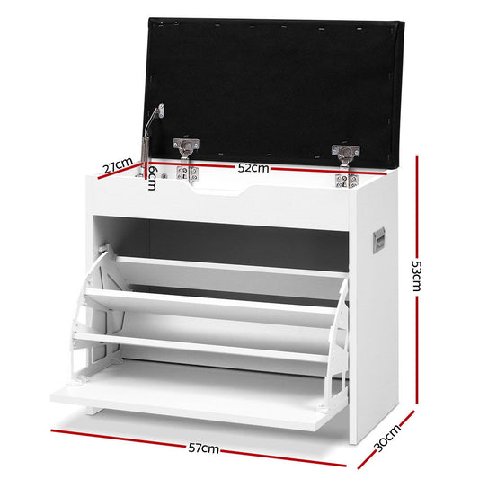 Artiss Shoe Rack Cabinet Bench 3-tier 15 Pairs White.