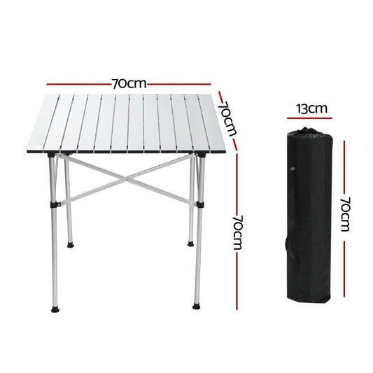 Weisshorn Folding Camping Table 70CM Roll Up Outdoor Picnic BBQ Aluminium Desk.