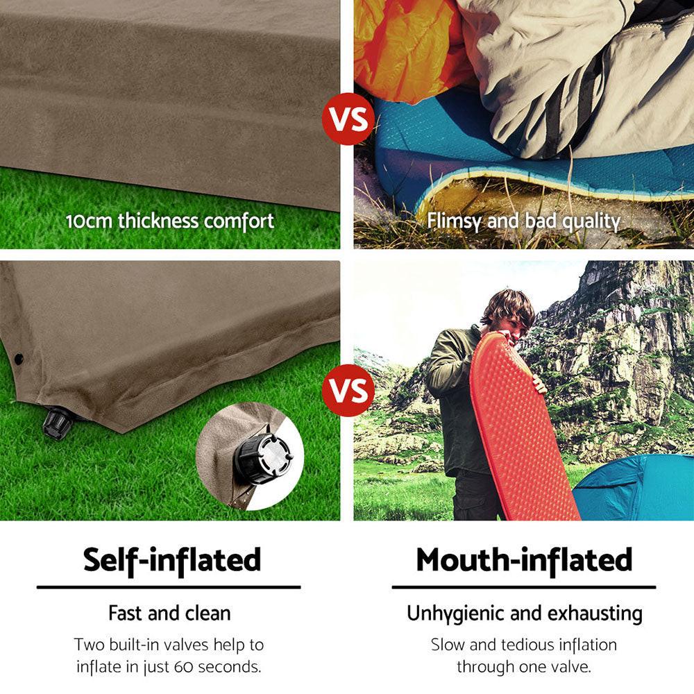 Weisshorn Self Inflating Mattress 10CM Camping Sleeping Mat Air Double Coffee.