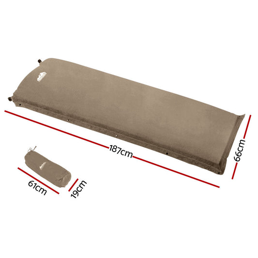 Weisshorn Self Inflating Mattress Camping Sleeping Mat Air Bed Single Coffee.