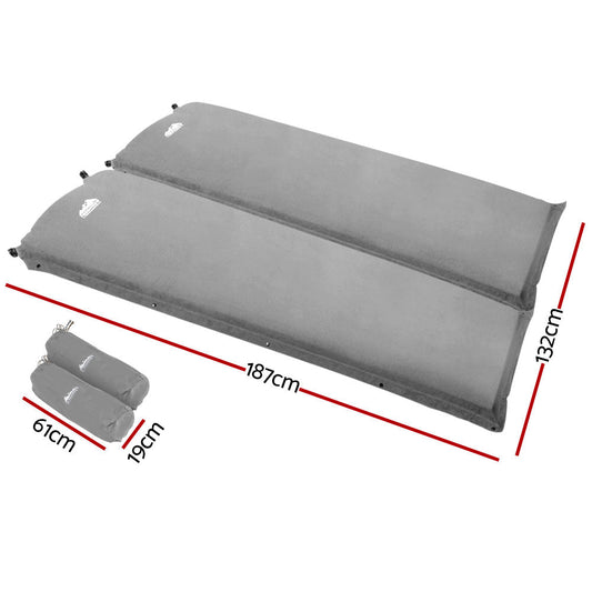Weisshorn Self Inflating Mattress Camping Sleeping Mat Air Bed Double Set Grey.