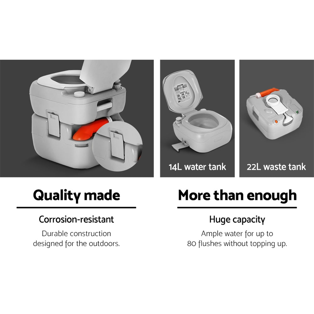 Weisshorn 22L Portable Camping Toilet Outdoor Flush Potty Boating.