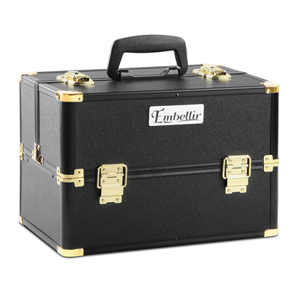 Embellir Portable Cosmetic Beauty Makeup Case - Black & Gold.
