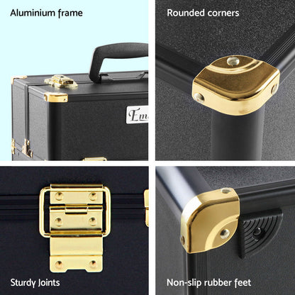 Embellir Portable Cosmetic Beauty Makeup Case - Black & Gold.