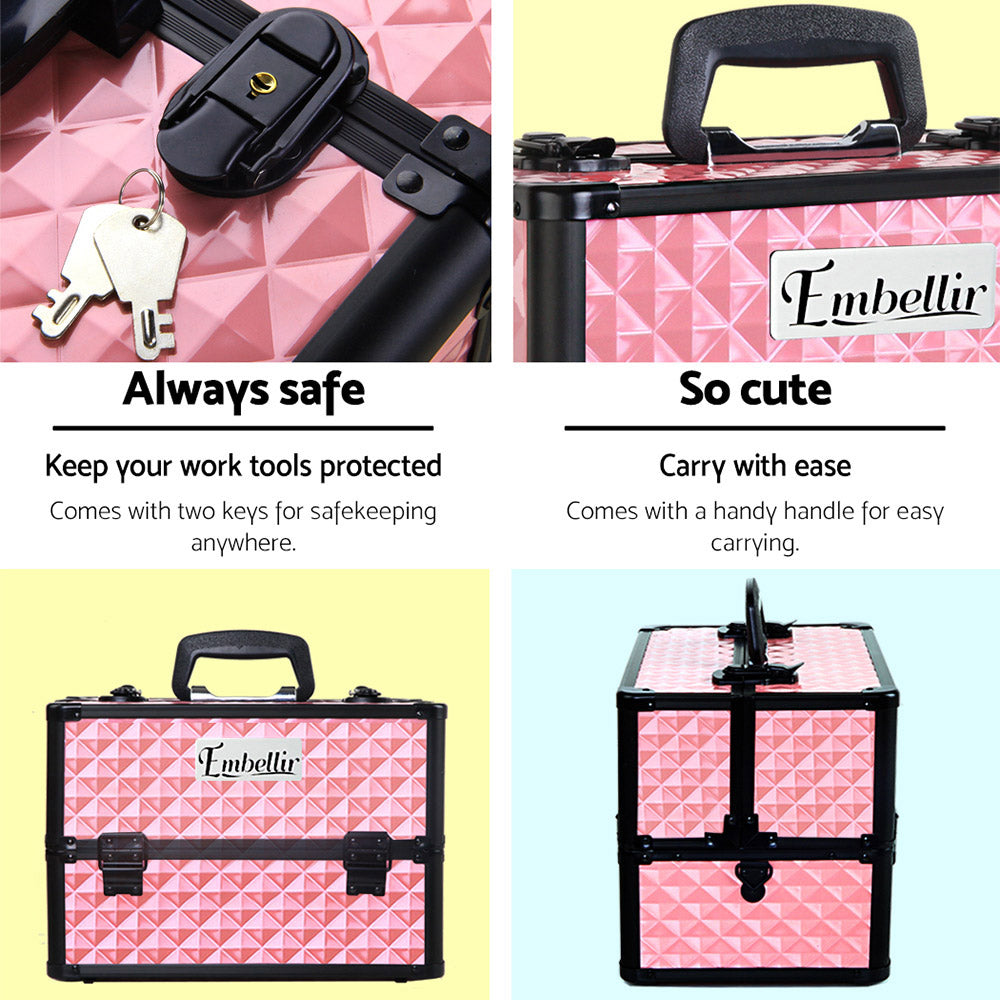 Embellir Portable Cosmetic Beauty Makeup Case - Diamond Pink.
