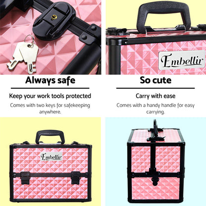 Embellir Portable Cosmetic Beauty Makeup Case - Diamond Pink.