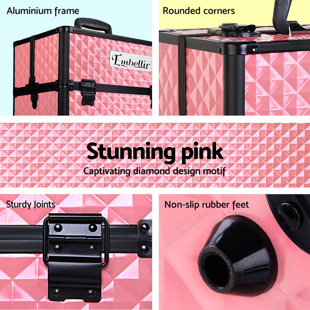 Embellir Portable Cosmetic Beauty Makeup Case - Diamond Pink.