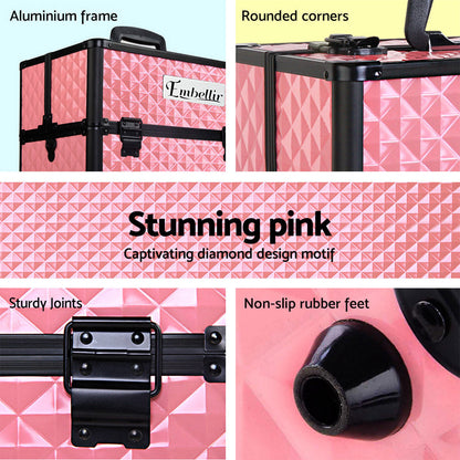 Embellir Portable Cosmetic Beauty Makeup Case - Diamond Pink.