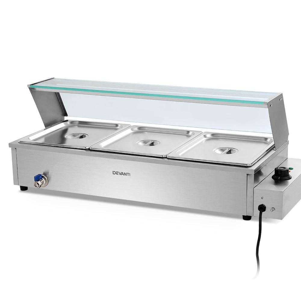 Devanti Commercial Food Warmer Bain Marie 3 Electric Buffet Pans.