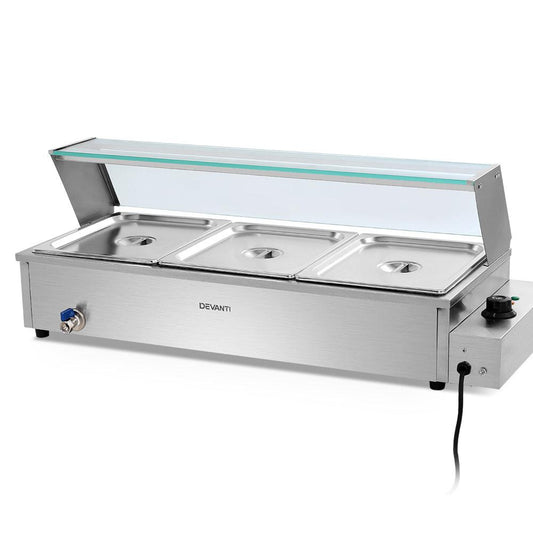 Devanti Commercial Food Warmer Bain Marie 3 Electric Buffet Pans.